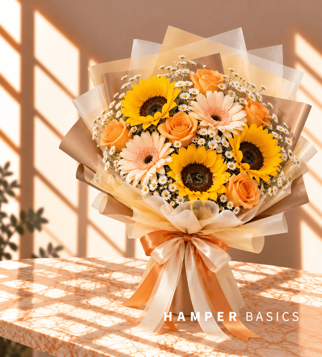 Sunflower and rose bouquet