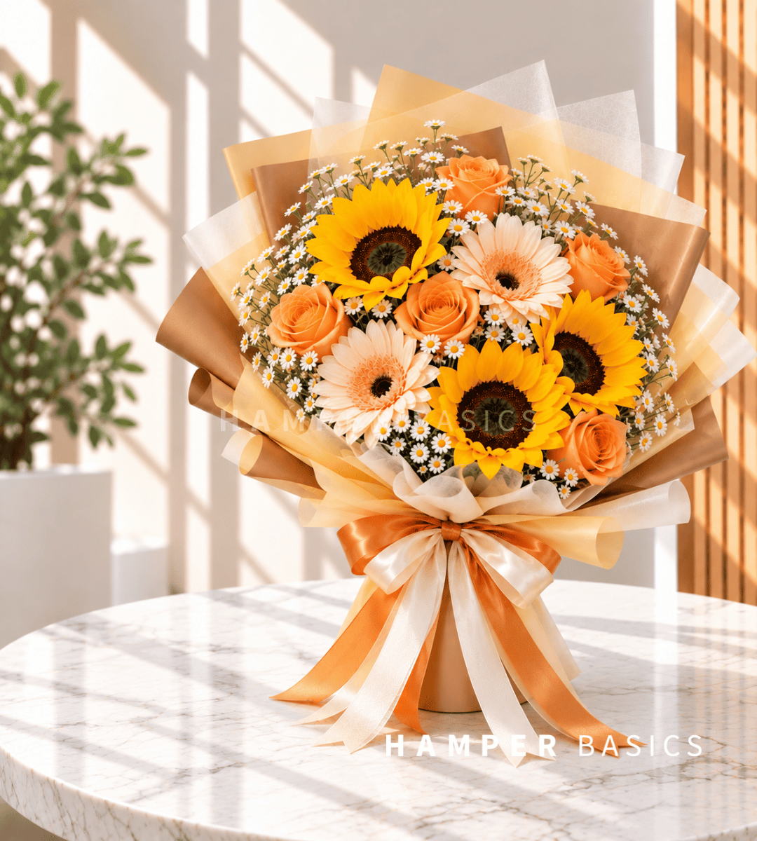 Sunflower and rose bouquet