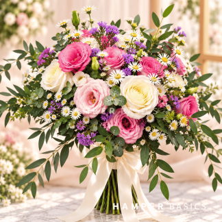 Bridal bouquet in wild and free-spirited arrangement