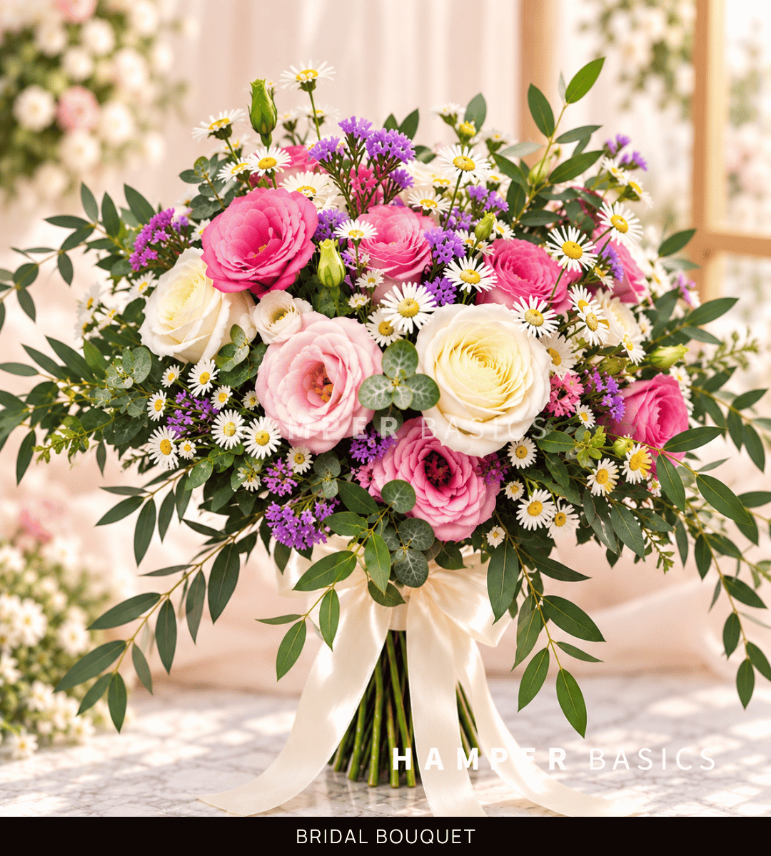 Bridal bouquet in wild and free-spirited arrangement