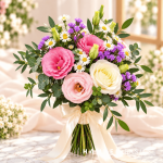 Bridesmaid bouquet in wild and free-spirited arrangement