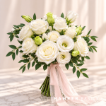 White bridesmaid bouquet with white roses and lisianthus