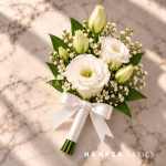 Groomsmen boutonniere with white lisianthus