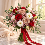 Bridesmaid bouquet Singapore with red and cappuccino roses