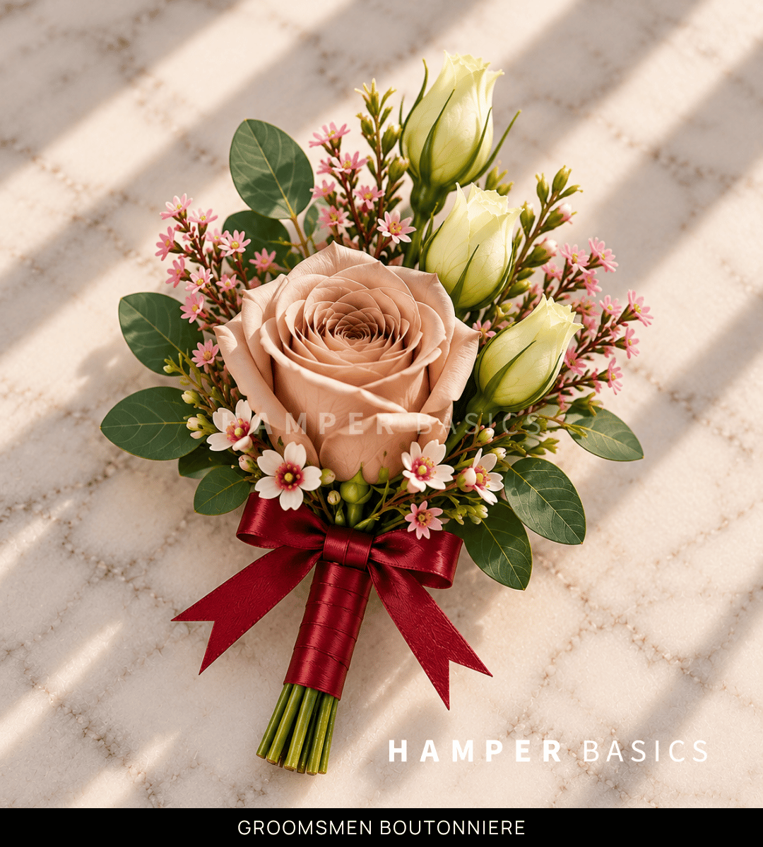 Groomsmen boutonniere with cappuccino rose