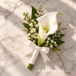 Groom boutonniere with white Calla Lily