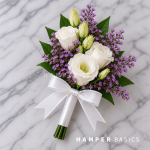 Groomsmen boutonniere with white lisianthus