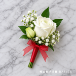 Groomsmen boutonniere with white rose