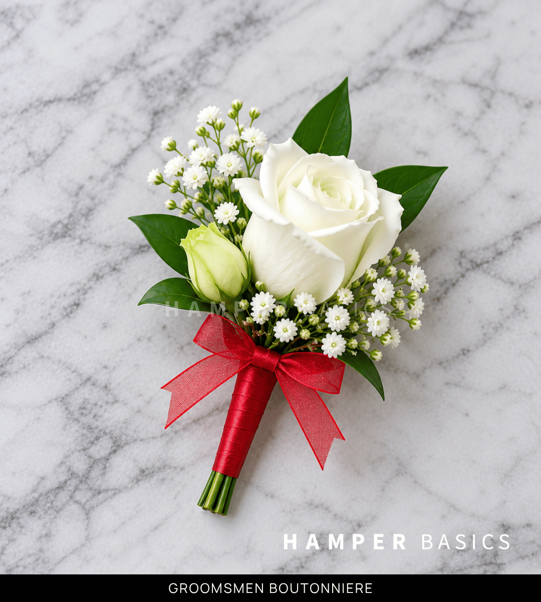 Groomsmen boutonniere with white rose