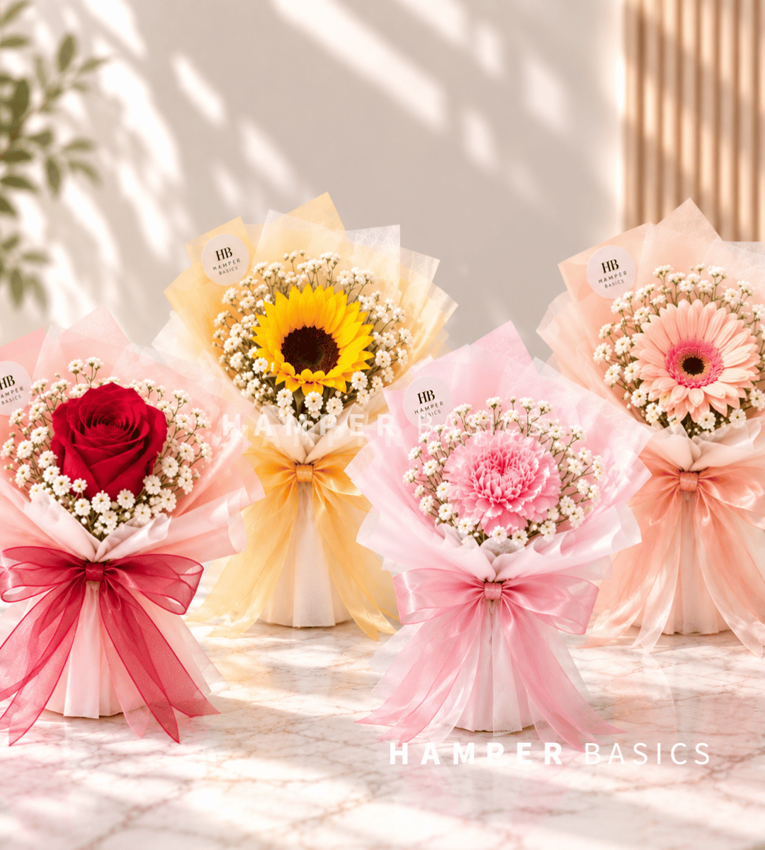 Mini flower bouquet - Gerbera, rose, sunflower or carnation.