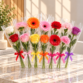 Single stalk flower bouquet - Gerbera, Rose or Carnation flower.