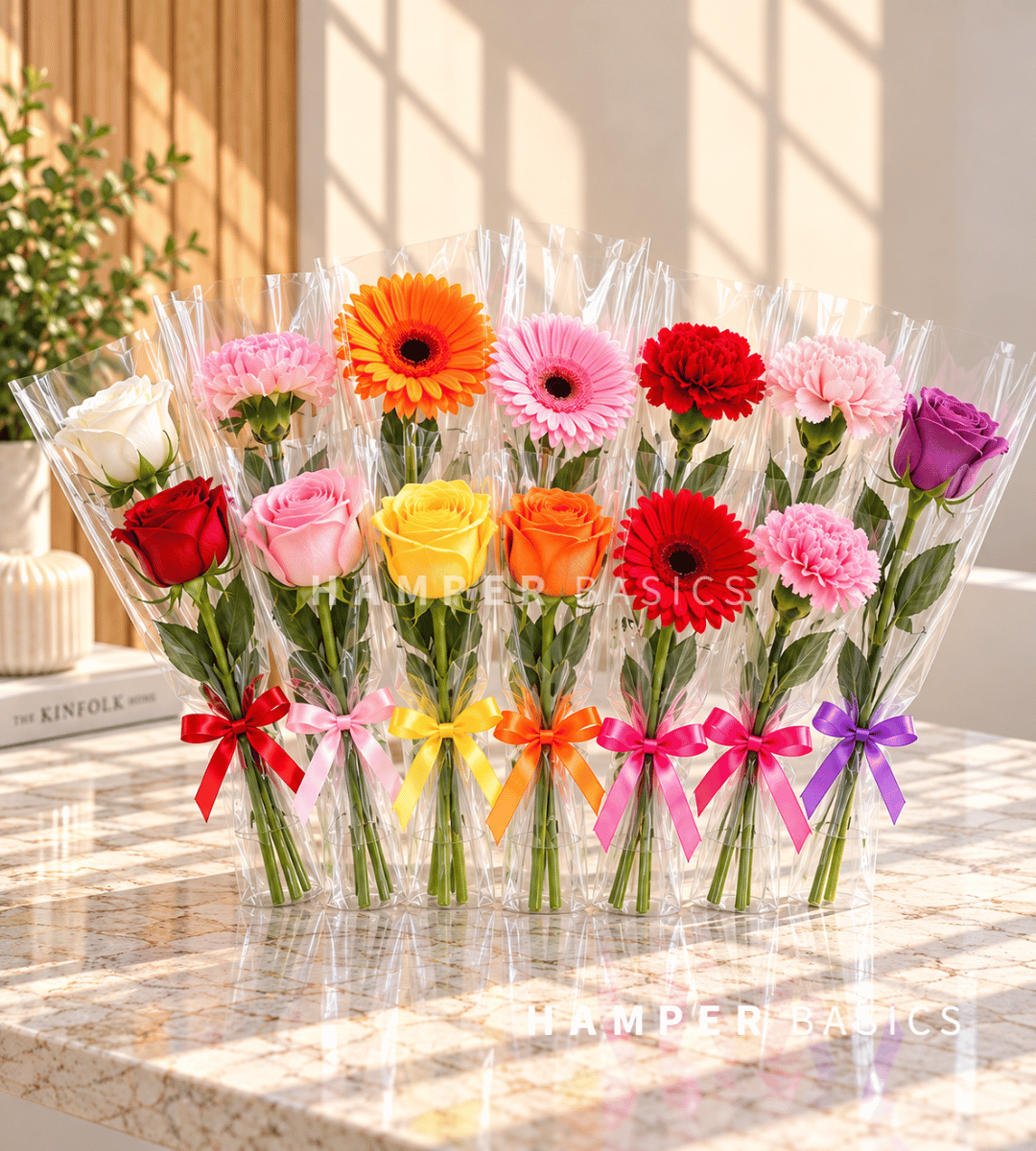 Single stalk flower bouquet - Gerbera, Rose or Carnation flower.