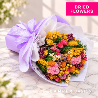 Dried flower bouquet in purple theme