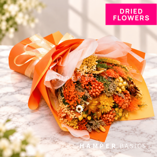 Dried flower bouquet in orange theme