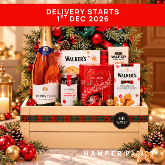 Premium Christmas hamper with sparkling wine, indulgent chocolates, cookies and festive treats