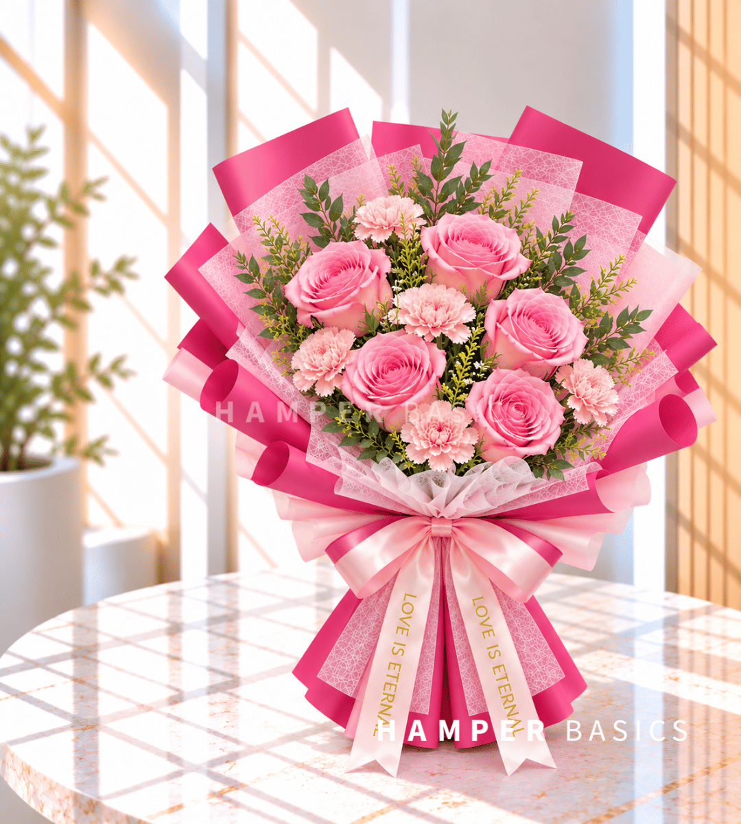 Flower bouquet for mum - pink roses and carnations