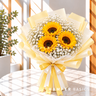 Sunflower bouquet with 3 sunflowers and baby's breath