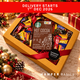 Christmas chocolate hamper with a generous assortment of funsize chocolates and a box of Starbucks hot cocoa