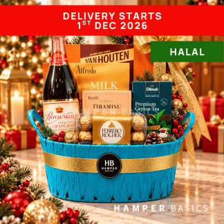 Halal Christmas hamper packed with halal-certified premium snacks, chocolates and traditional delights