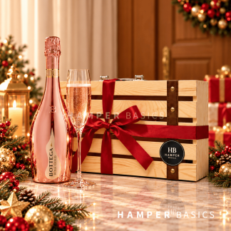 Christmas wine gift with Bottega Rose Gold and flute glass