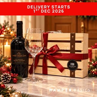 Premium Christmas wine gift with Three Finger Jack Cabernet Sauvignon and an elegant wine glass