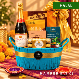 Deepavali halal gift hamper filled with delightful halal-certified snacks, sweets and traditional treats