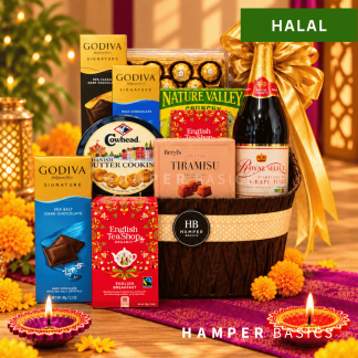 Halal Diwali food hamper packed with halal-certified gourmet treats
